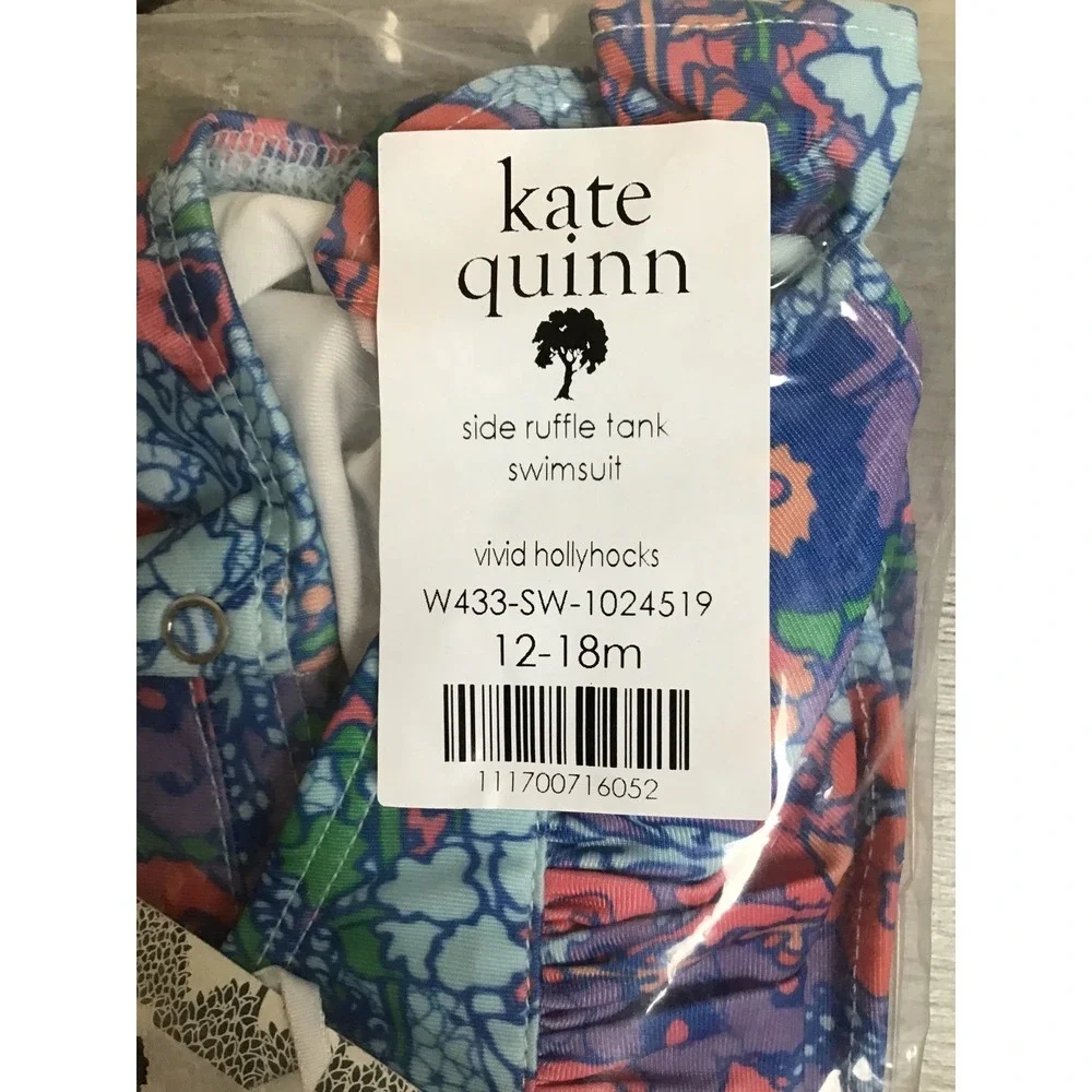 Kate Quinn Baby Vivid Hollyhocks Snap Side Ruffle Tank Swimsuit 12-18M NWT